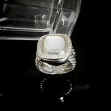 Split Shank Cushion Cut Mother Of Pearl Ring Oxidized 925 Sterling Silver Jewelry