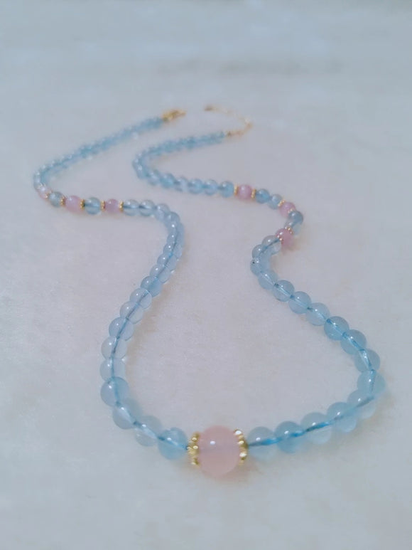 Natural Aquamarine and Spodumene Gemstone Jewelry, DIY Beads Necklace 5.5mm