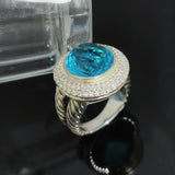 Split Shank 925 Sterling Silver With Blue Cubic Zirconia Stone Cocktail Ring Statement Jewelry