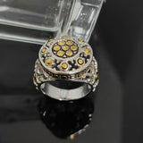 Round 925 Sterling Silver Gold Plated Dot Inlay Ring Size 7 Antique Jewelry