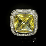Lemon Color Cubic Zirconia Cocktail Ring 925 Sterling Silver Pave CZ Statement Jewelry