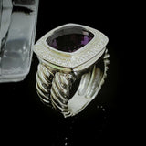 Split Shank Square Ring 925 Sterling Silver Vintage Jewelry Simulated Amethyst Pave CZ