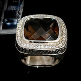 Smoky Color Cubic Zirconia Statement Ring 925 Sterling Silver Pave CZ Chunky Jewelry