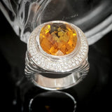 Split Shank Cocktail Ring 925 Sterling Silver With Yellow Cubic Zirconia Statement Jewelry