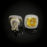 11mm Cushion Cut Golden Cubiz Ziconia Stud Earrings 925 Sterling Silver With Stone Jewelry