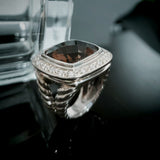 14mm Smoky Color Cubic Zirconia Ring Antique 925 Sterling Silver Womens Jewelry