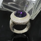 Split Shank Ring Purple Cubic Zirconia Round Stone 925 Sterling Silver Statement Jewelry