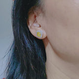 7mm Cushion Cut Lemon Cubiz Ziconia Stud Earrings 925 Sterling Silver Oxidized Jewelry