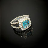 7mm Blue  Cubic Zirconia Ring 925 Sterling Silver Antique Jewelry For Women