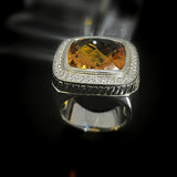 Vintage 925 Sterling Silver Wiht Golden Cubic Zirconia Statement Ring Chunky Jewelry