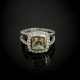 Square 7mm Smoky Cubic Zirconia Ring 925 Sterling Silver Vintage Jewelry