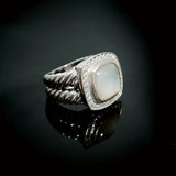 Split Shank Cushion Cut Mother Of Pearl Ring Oxidized 925 Sterling Silver Jewelry