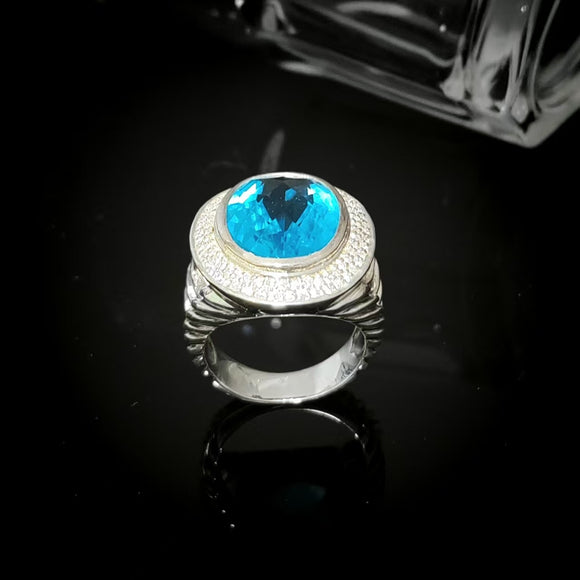 Split Shank Oval Cocktail Ring 925 Sterling Silver With Oval Cubic Zirconia Blue Stone Jewelry