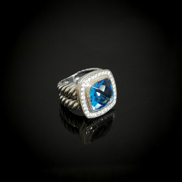 Simulated Blue Topaz Split Shank Ring 925 Sterling Silver Zirconia Jewelry