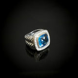 Simulated Blue Topaz Split Shank Ring 925 Sterling Silver Zirconia Jewelry