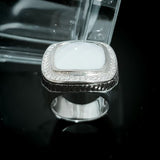 White Agate Natural Stone Cocktail Ring 925 Sterling Silver Pave CZ Statement Jewelry