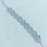 3 Rows Blue Topaz Bracelet 925 Silver WithNatural Stone Bracelet OT Clasp