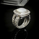 Split Shank Cushion Cut Mother Of Pearl Ring Oxidized 925 Sterling Silver Jewelry