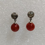 8mm Round Red Agate Stud Earrings 925 Sterling Silver Natural Stone Vintage Jewelry