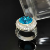 Split Shank 925 Sterling Silver With Blue Cubic Zirconia Stone Cocktail Ring Statement Jewelry