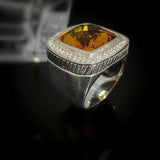 Vintage 925 Sterling Silver Wiht Golden Cubic Zirconia Statement Ring Chunky Jewelry