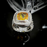 Split Shank Cushion Cut Yellow CZ Stone Jewelry 925 Sterling Silver Vintage Ring  For Women