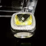 Lemon Color Cubic Zirconia Cocktail Ring 925 Sterling Silver Pave CZ Statement Jewelry