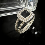 Square 7mm Onyx Cubic Zirconia Ring 925 Sterling Silver Fashion Jewelry For Women