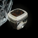 Smoky Color Cubic Zirconia Statement Ring 925 Sterling Silver Pave CZ Chunky Jewelry