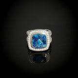 Simulated Blue Topaz Split Shank Ring 925 Sterling Silver Zirconia Jewelry