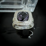 Split Shank Square Ring 925 Sterling Silver Vintage Jewelry Simulated Amethyst Pave CZ