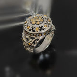 Round 925 Sterling Silver Gold Plated Dot Inlay Ring Size 7 Antique Jewelry