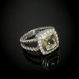 Square 7mm Smoky Cubic Zirconia Ring 925 Sterling Silver Vintage Jewelry