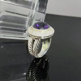 Split Shank Ring Purple Cubic Zirconia Round Stone 925 Sterling Silver Statement Jewelry