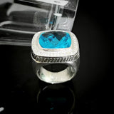 Vintage 925 Sterling Silver With Large Blue Cubic Zirconia Chunky Ring Oxidized Jewelry