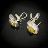 11mm Cushion Cut Golden Cubiz Ziconia Stud Earrings 925 Sterling Silver With Stone Jewelry