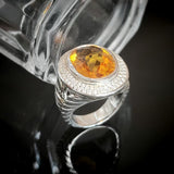 Split Shank Cocktail Ring 925 Sterling Silver With Yellow Cubic Zirconia Statement Jewelry