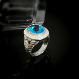 Split Shank Oval Cocktail Ring 925 Sterling Silver With Oval Cubic Zirconia Blue Stone Jewelry