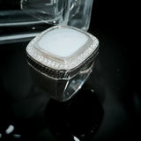 White Agate Natural Stone Cocktail Ring 925 Sterling Silver Pave CZ Statement Jewelry