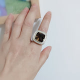 Smoky Color Cubic Zirconia Statement Ring 925 Sterling Silver Pave CZ Chunky Jewelry