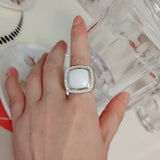 White Agate Natural Stone Cocktail Ring 925 Sterling Silver Pave CZ Statement Jewelry