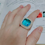 Vintage 925 Sterling Silver With Large Blue Cubic Zirconia Chunky Ring Oxidized Jewelry