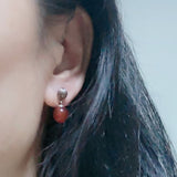 8mm Round Red Agate Stud Earrings 925 Sterling Silver Natural Stone Vintage Jewelry