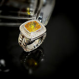Split Shank Cushion Cut Yellow CZ Stone Jewelry 925 Sterling Silver Vintage Ring  For Women