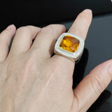 Vintage 925 Sterling Silver Wiht Golden Cubic Zirconia Statement Ring Chunky Jewelry