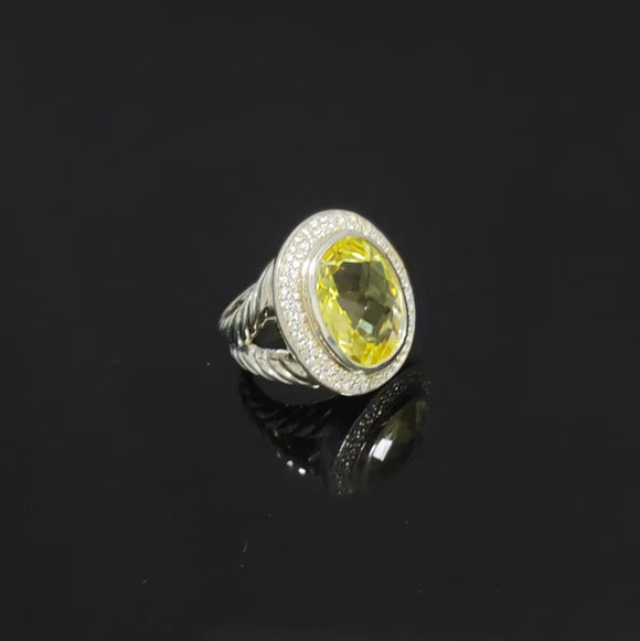 Split Shank Cocktail Ring 925 Sterling Silver With Lemon Stone Cubic Zirconia Jewelry
