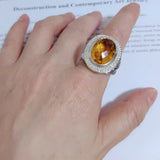 Split Shank Cocktail Ring 925 Sterling Silver With Yellow Cubic Zirconia Statement Jewelry