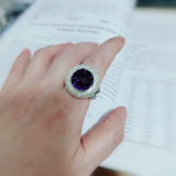 Split Shank Ring Purple Cubic Zirconia Round Stone 925 Sterling Silver Statement Jewelry