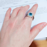 7mm Blue  Cubic Zirconia Ring 925 Sterling Silver Antique Jewelry For Women