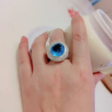 Split Shank 925 Sterling Silver With Blue Cubic Zirconia Stone Cocktail Ring Statement Jewelry